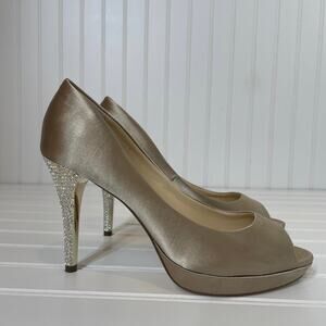 Nina New York Rhinestone Heels Peep Toe Platform Pumps Women’s Size 9